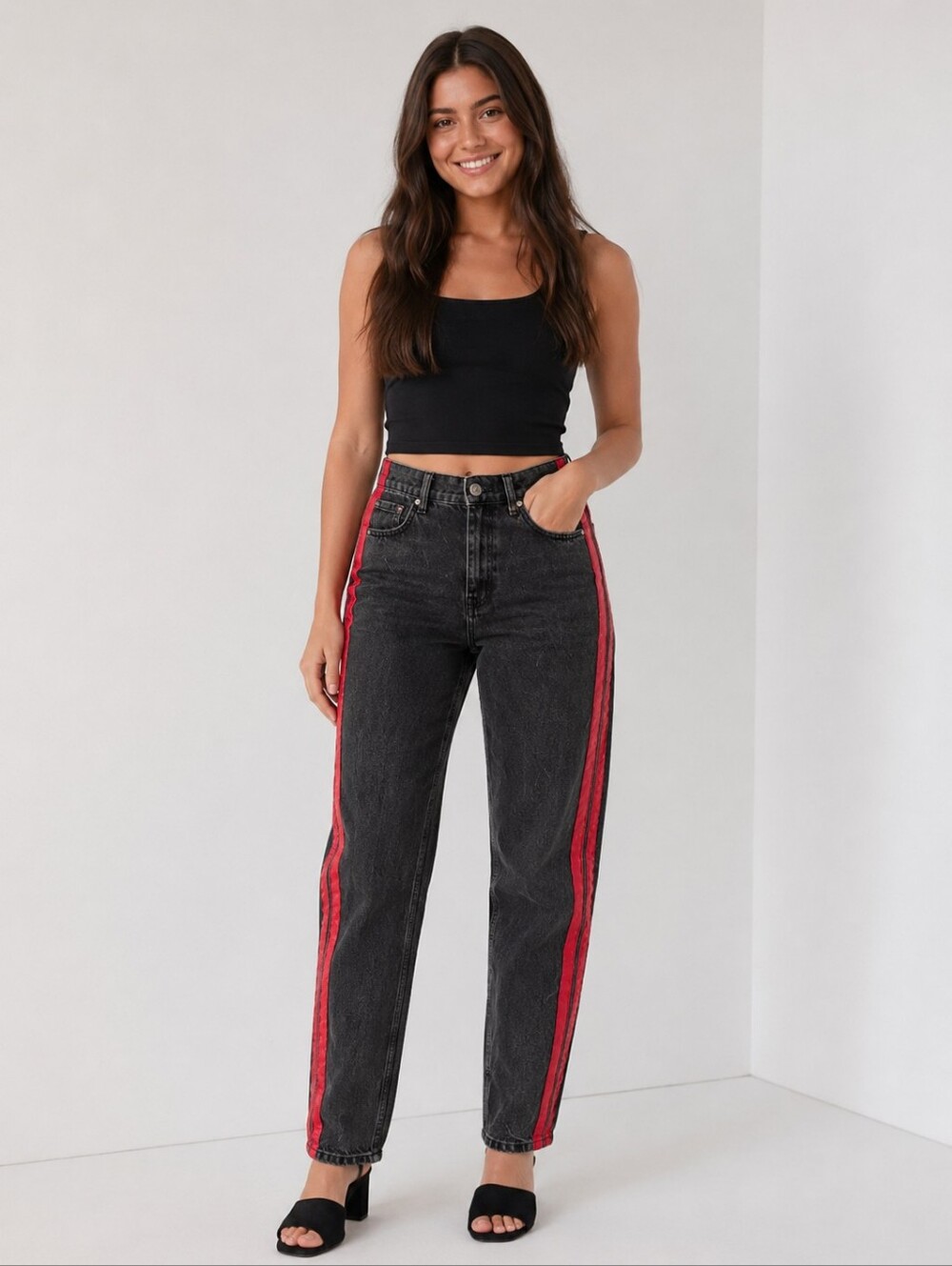 BDG Urban Outfitters Mom Jeans Size 29 Black Red Side Stripe High Rise Y2K Denim